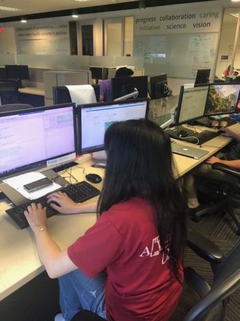 "As an intern, I sit on the “Intern Island” with (usually) 6 other interns. I like this space because we get two monitors and a Lenovo Thinkpad." said Emily Wang